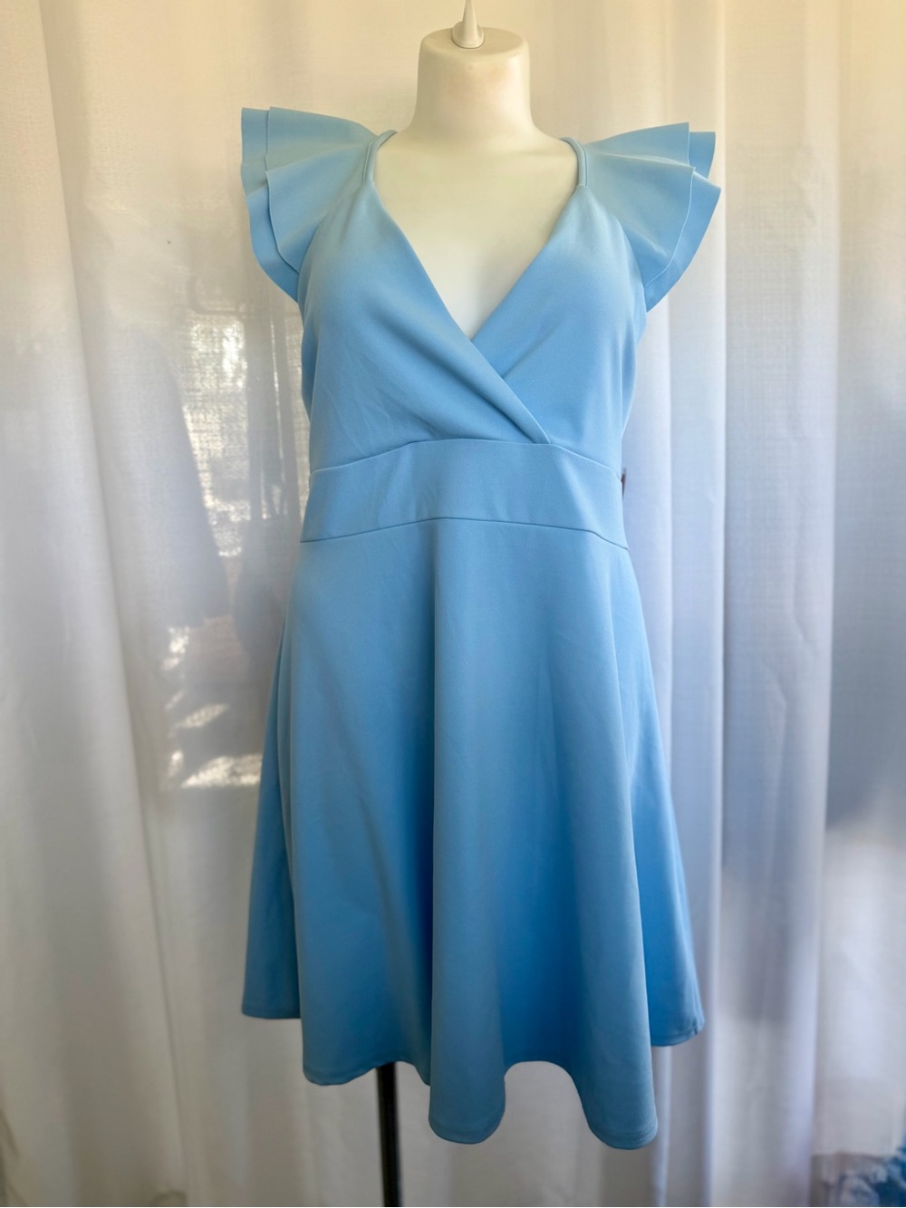Arula Light Blue Ruffle Sleeve Tie Back Fit & Flare Dress Plus Size 3X NWT